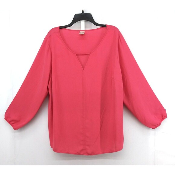 Terra & Sky Blouse Womens Size 1X Pink Keyhole Neck Balloon Sleeve Pullover Top - Picture 1 of 7